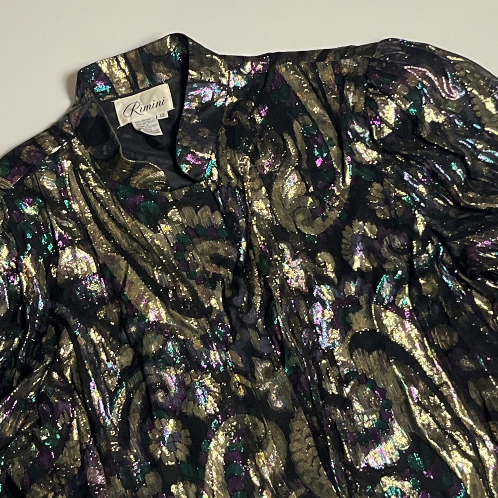 Vtg Rimini Metallic Gold Paisley Brocade Evening Jacket 80s Puffy Shoulder Sz 12